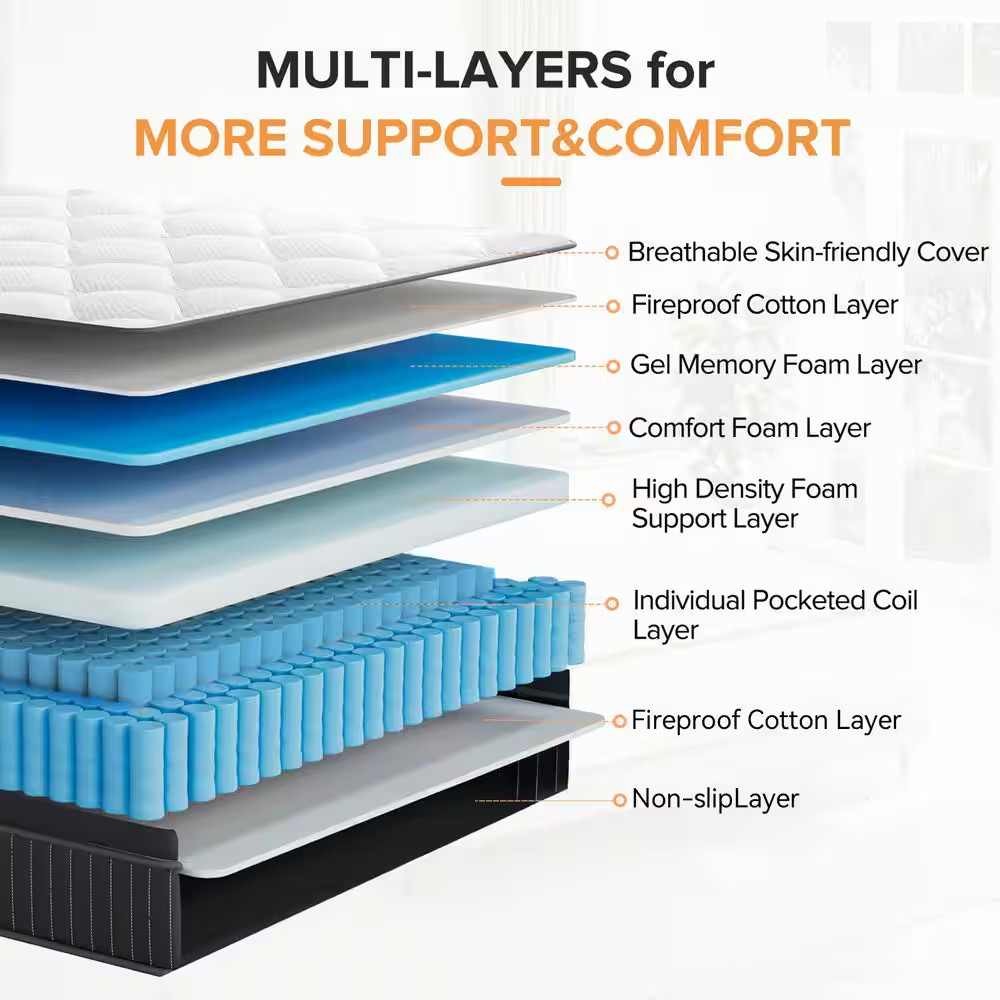 King Medium Hybrid Gel Memory Foam 12 In. Innerspring Support and Breathable wit