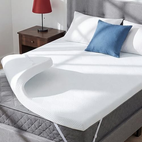 3 Inch Memory Foam Mattress Topper with Adjustable Straps, Premium Queen White