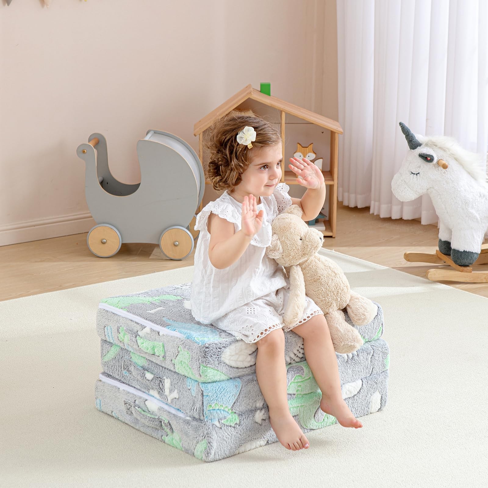 Foldable Floor Mattress for Kids,Folding Toddler Floor Nap Mat for Sleeping D…