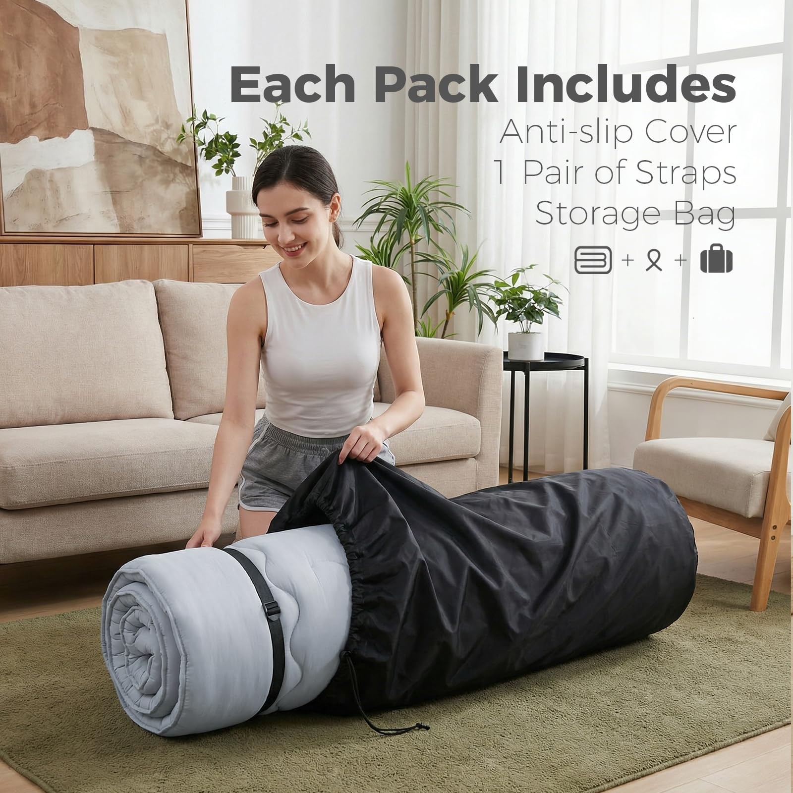 2.5″ Japanese Floor Mattress, Foldable Floor Mattress with Anti-Slip Cover Ja…