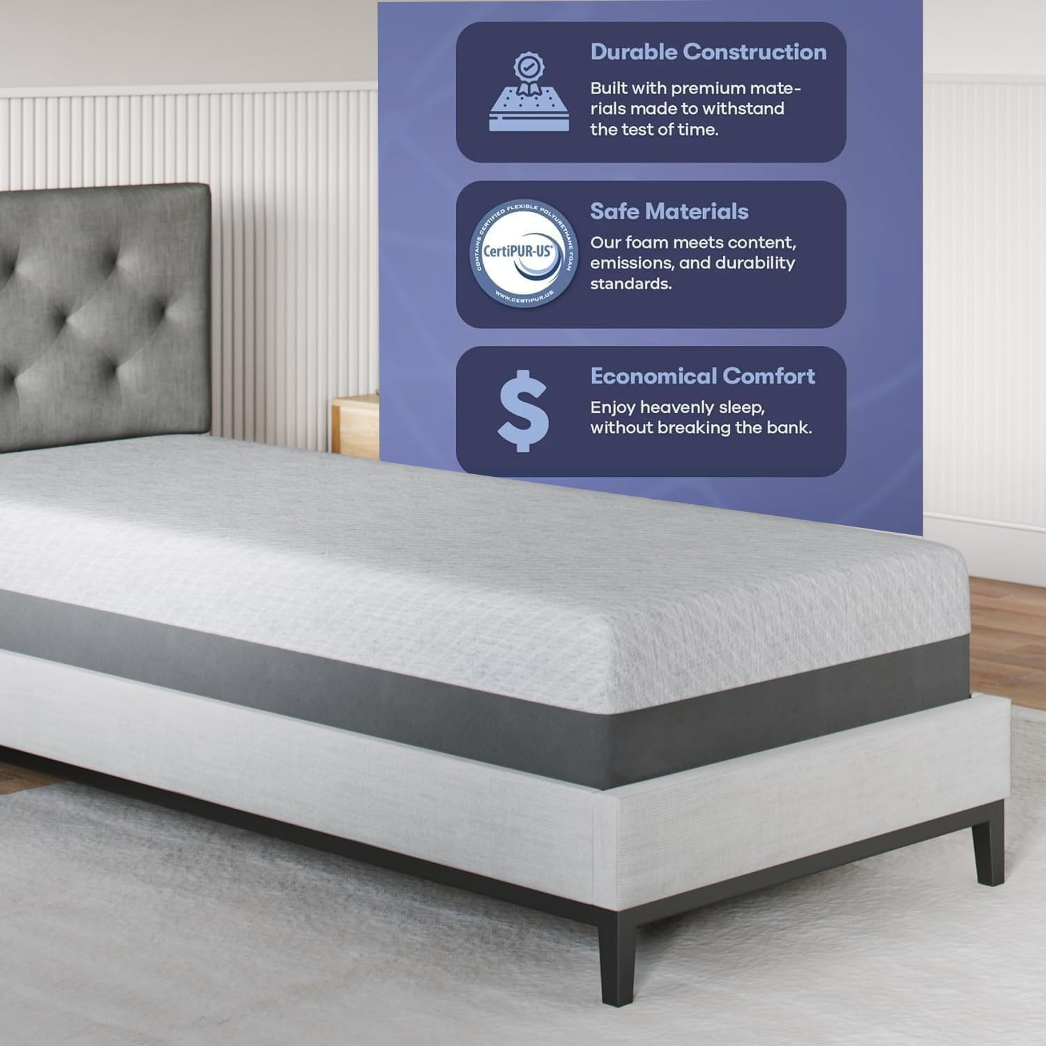 8 Inch Twin Mattress, Made in the USA, Certipur-Us®, Oeko-Tex®, and Fiberglass-F