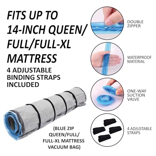Foam Mattress Vacuum Bag with Blue Zipper, Mattress Queen/Full/Full-XL BlueZip