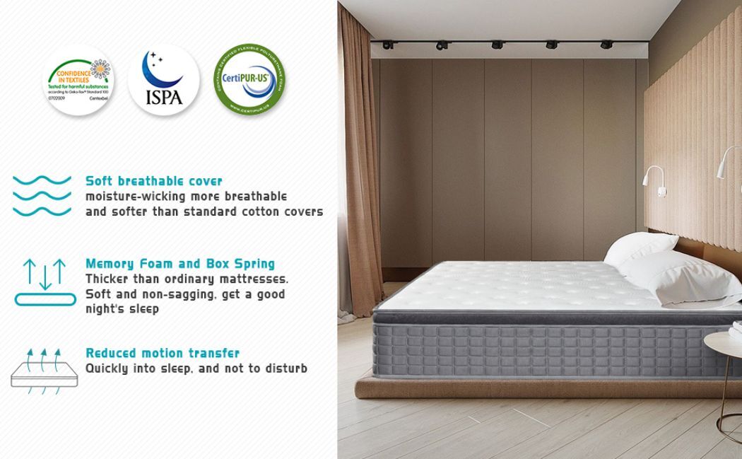 12″ 14″ Twin Full Queen King Mattress in a Box Hybrid Memory Foam Medium Firm