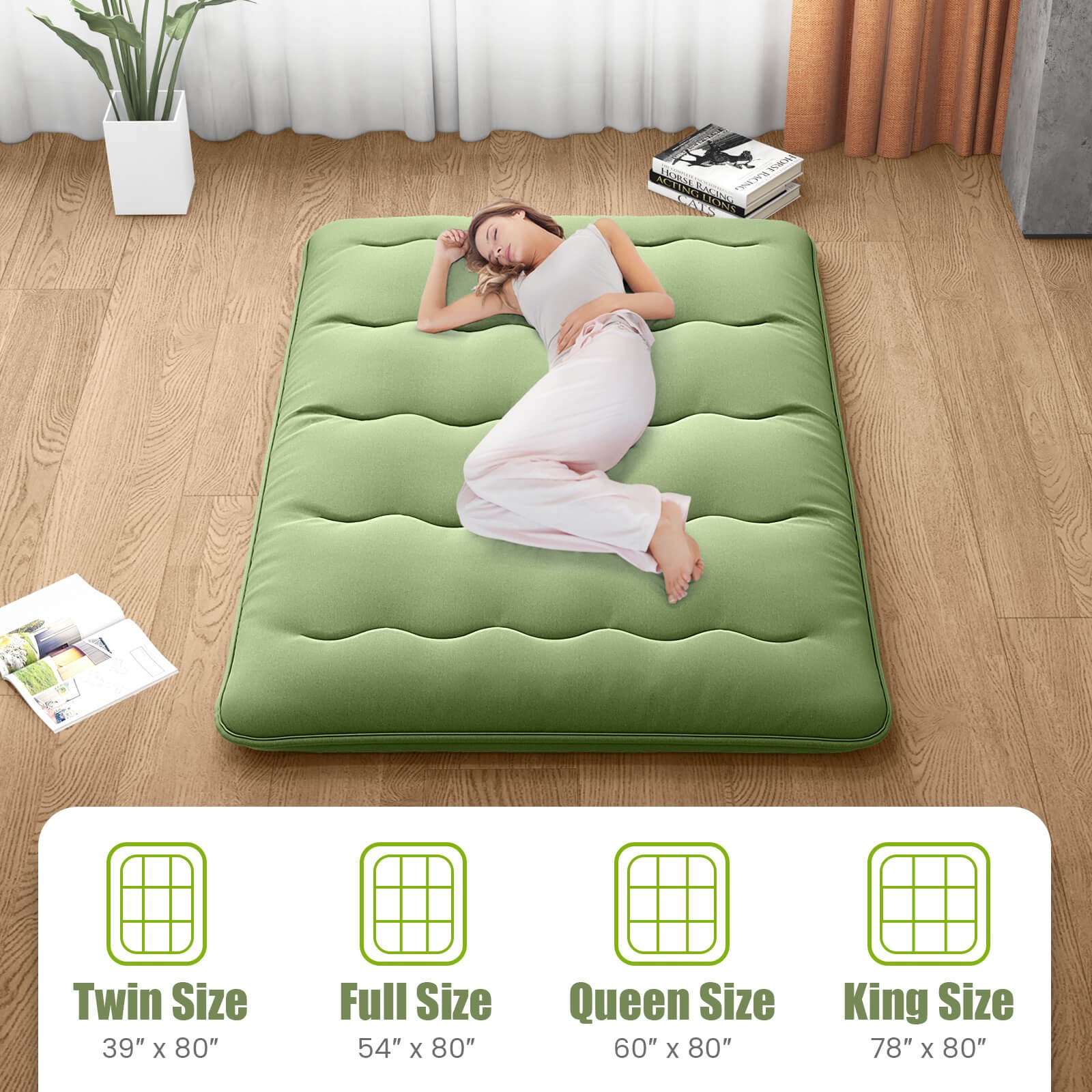 Full Futon Mattress Washable Cover Carry Bag Green Japanese Floor Pad