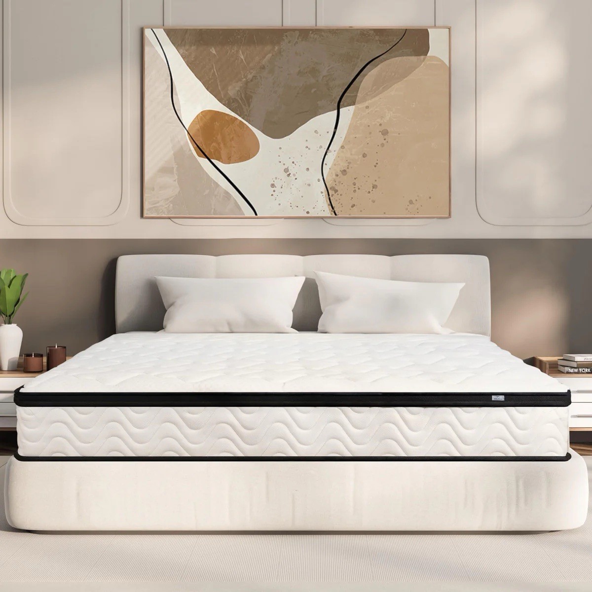 MOLBIUS Full Size Medium soft Innerspring Mattress, Pressure Relief, White/Black