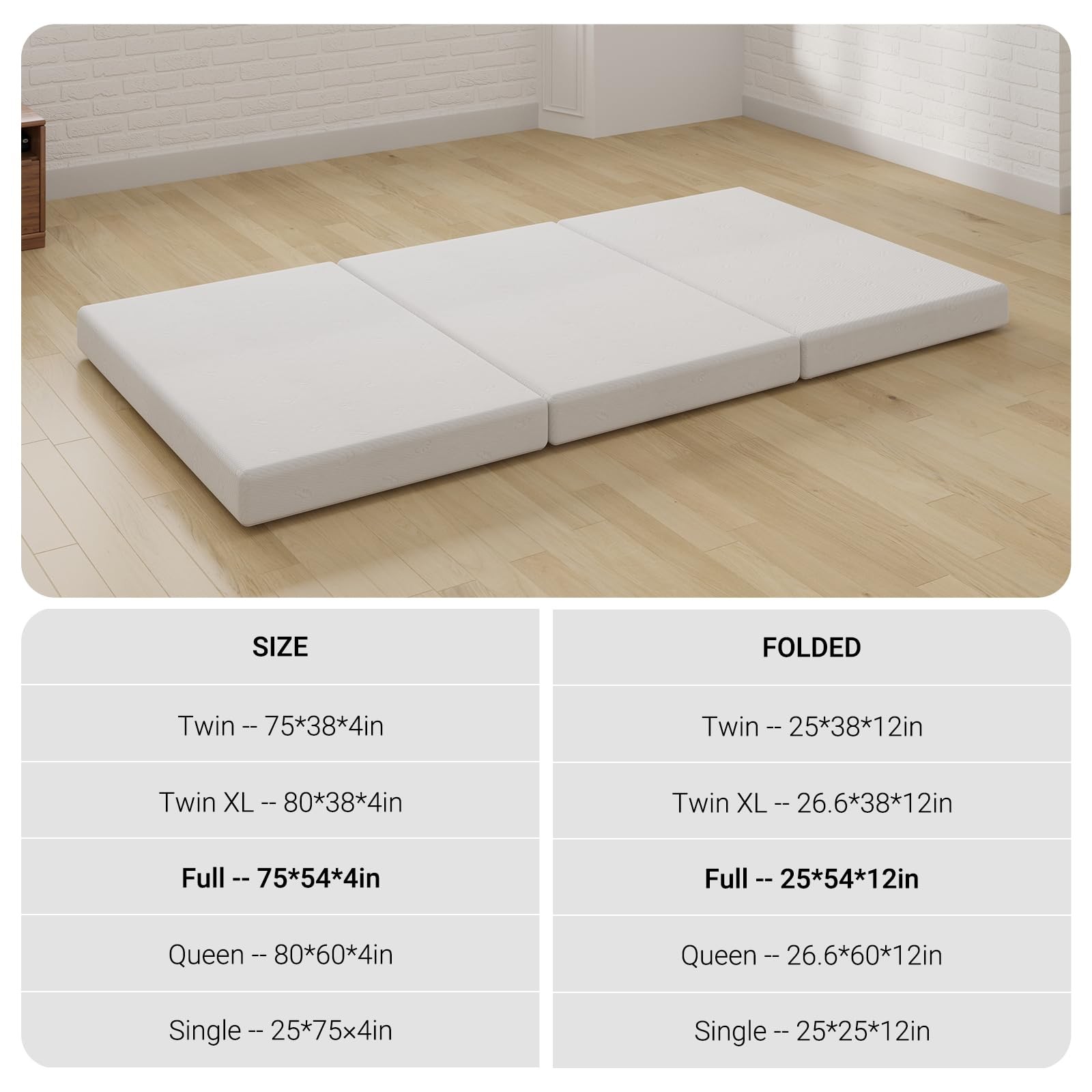 Folding Mattress, 4 Inch Trifold Mattress, Queen Size Folding Mattress for In…