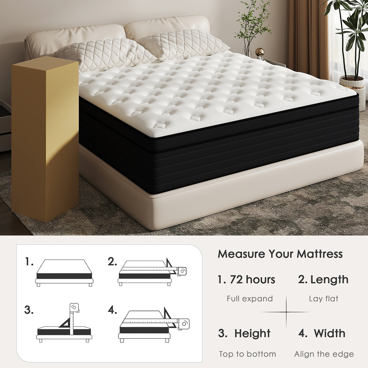 14″ 12″ 10″ Gel Memory Foam Hybrid Queen Mattress spring Twin Full King in a Box