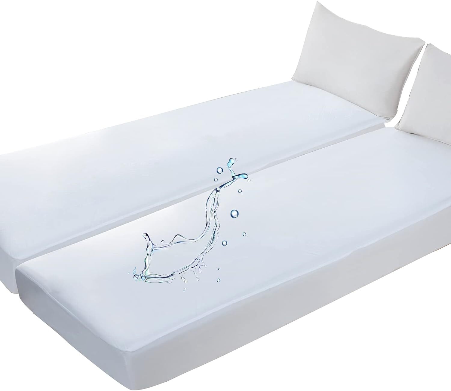 Waterproof Split King Mattress Protector for 2x(39×80), White