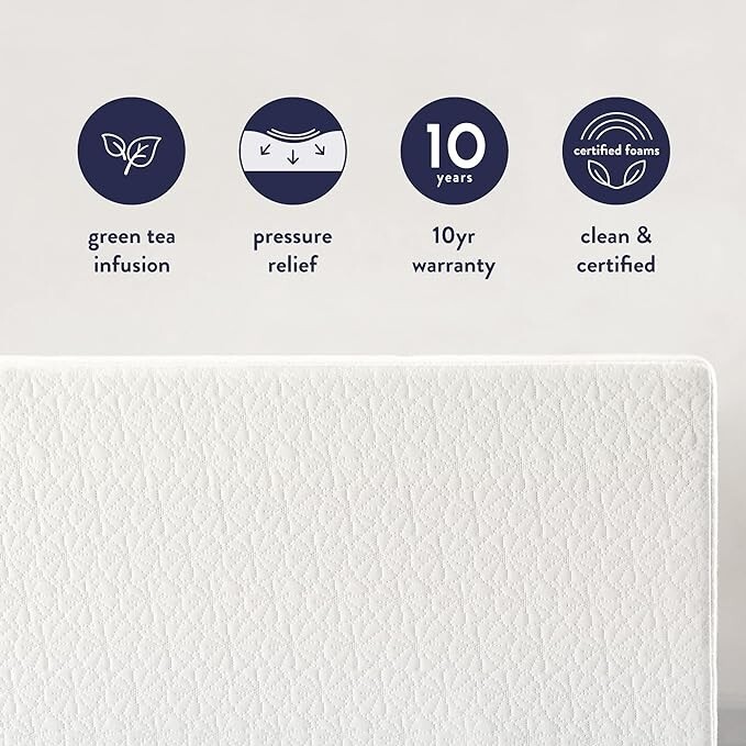 Mattress 8 inch Twin Mattress Bed-In-A-Box, Green Tea Memory Foam, White