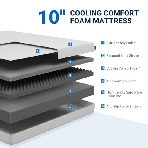 AVENCO KING MATTRESS 10″ BAMBOO CHARCOAL MEMORY FOAM MATTRESS IN A BOX – WHITE