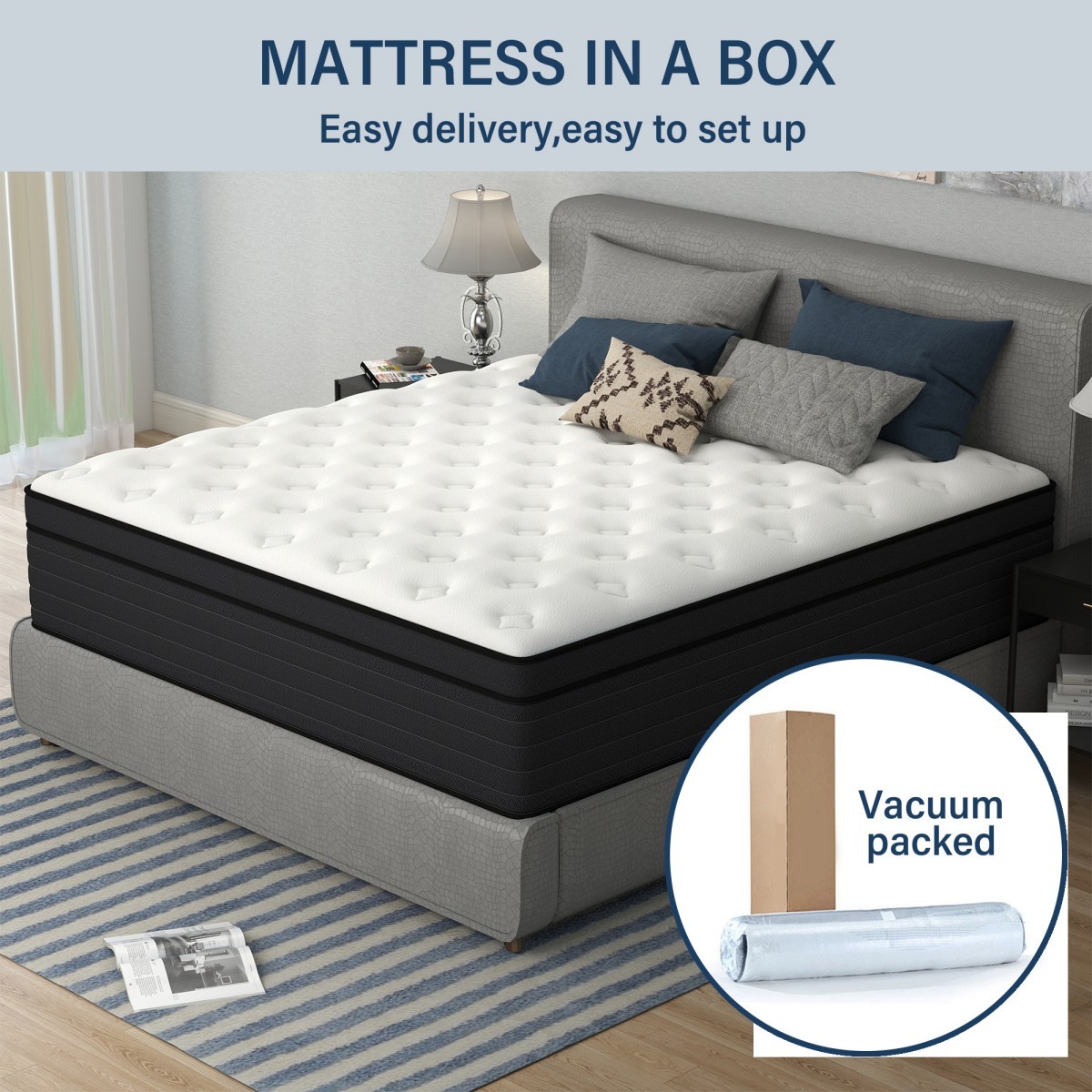 10″ 12″ 14″ Gel Memory Foam Spring Hybrid Mattress Twin Full Queen King In a Box