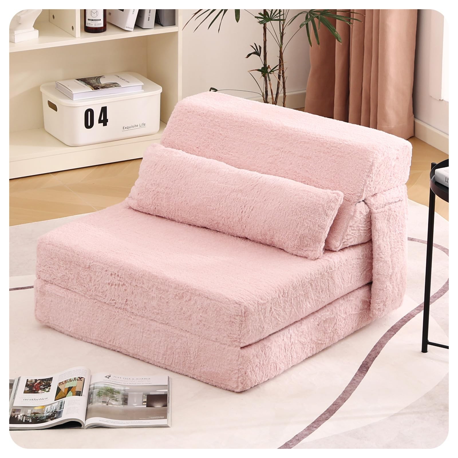Convertible Folding Sofa Bed Single Size for Adults with Pillow, Plush Fabric…
