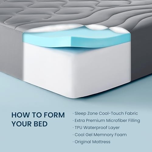 Dual Layer 3 Inch Memory Foam Thick Mattress Topper, 2 inch Cooling Gel
