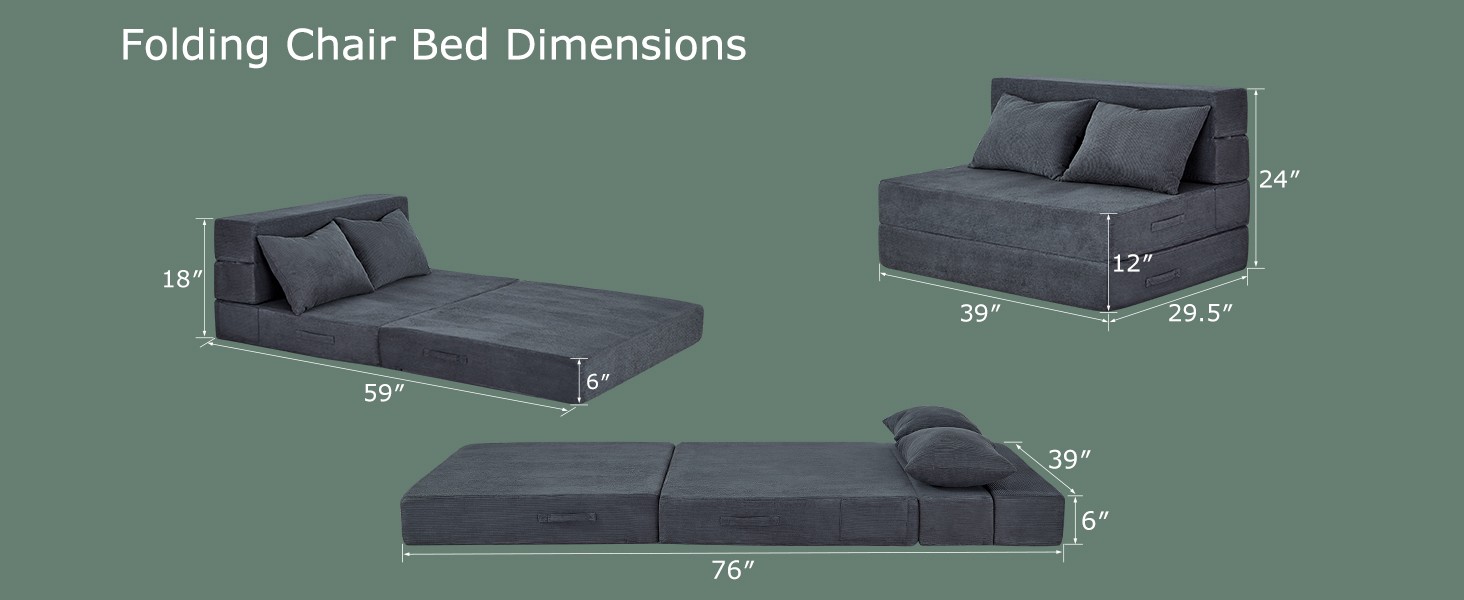 Folding Sofa Bed, 4 in 1 Convertible Sleeper Chair with Pillow, Twin