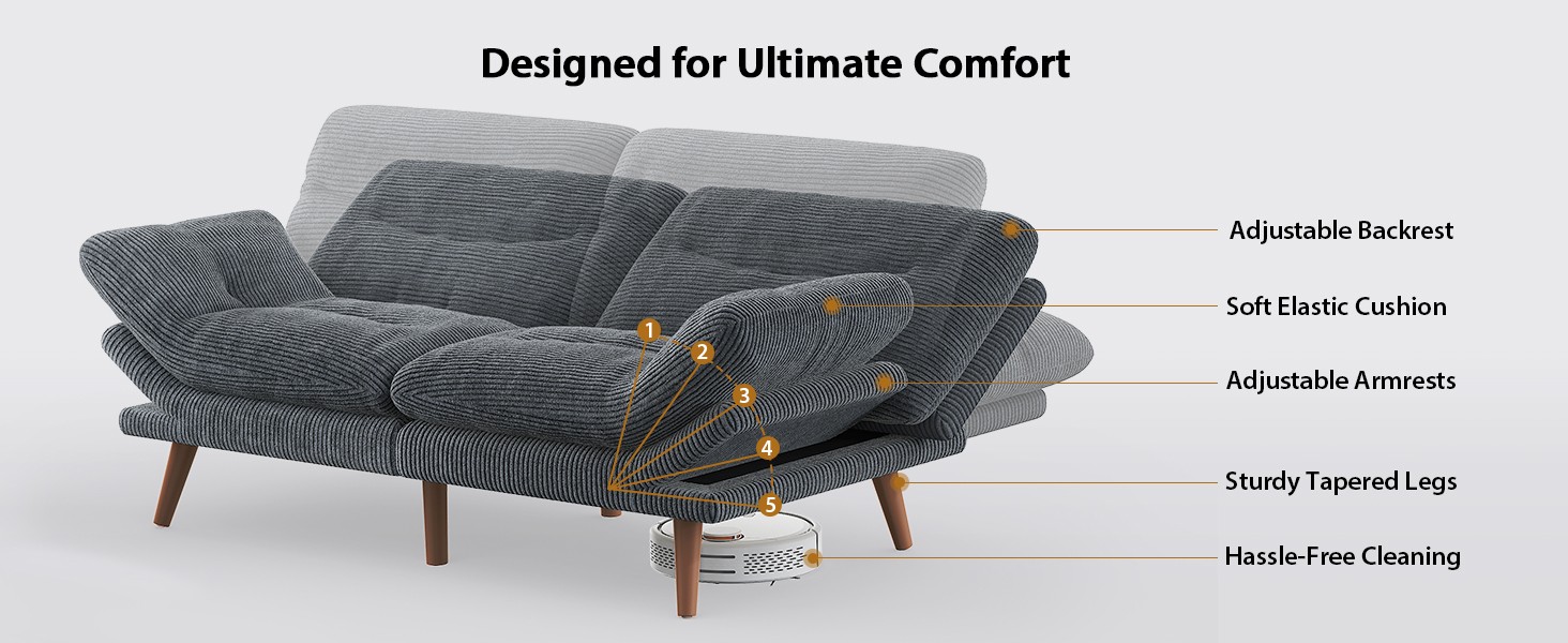 Pipi Futon Sofa Bed, 75 Inch Corduroy Futon Couch Convertible with