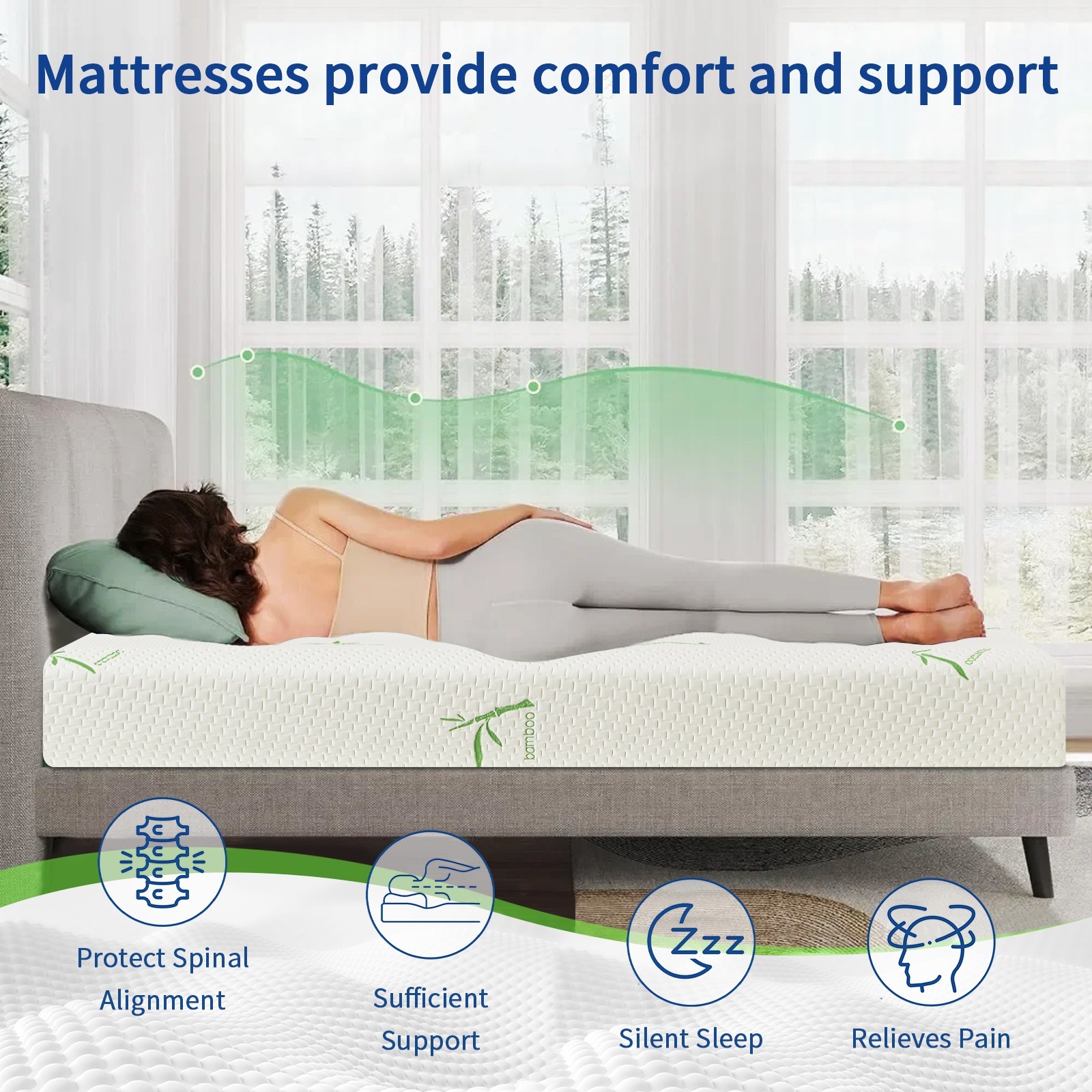 8″ Twin Cooling Gel Memory Foam Mattress with Bamboo Cover for Back Pain Relief