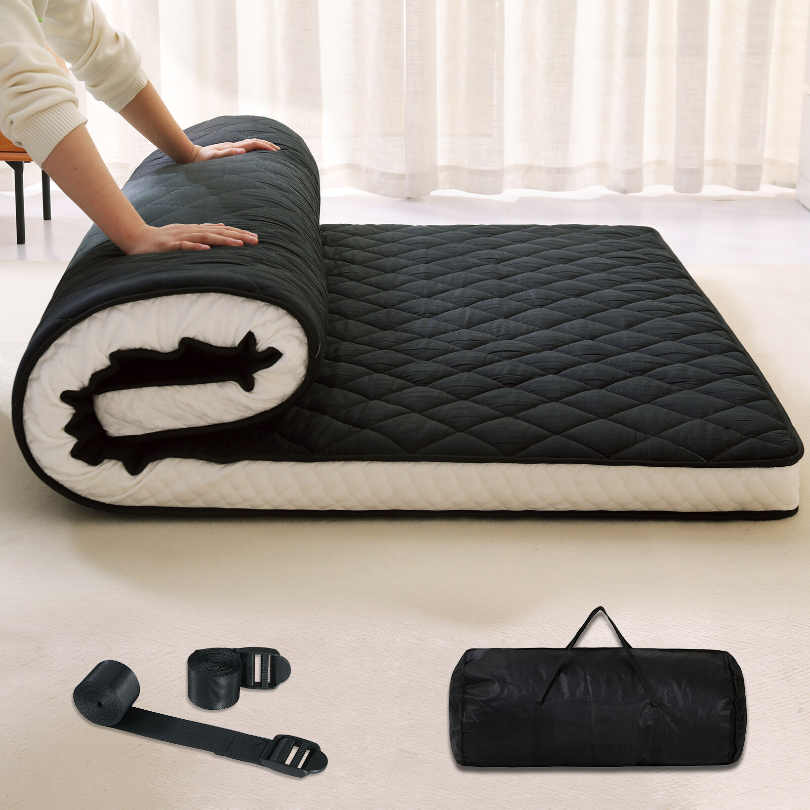 MOPHOTO Floor Mattress Japanese Futon Mat Tatami Floor Mattress Cover Gery Black
