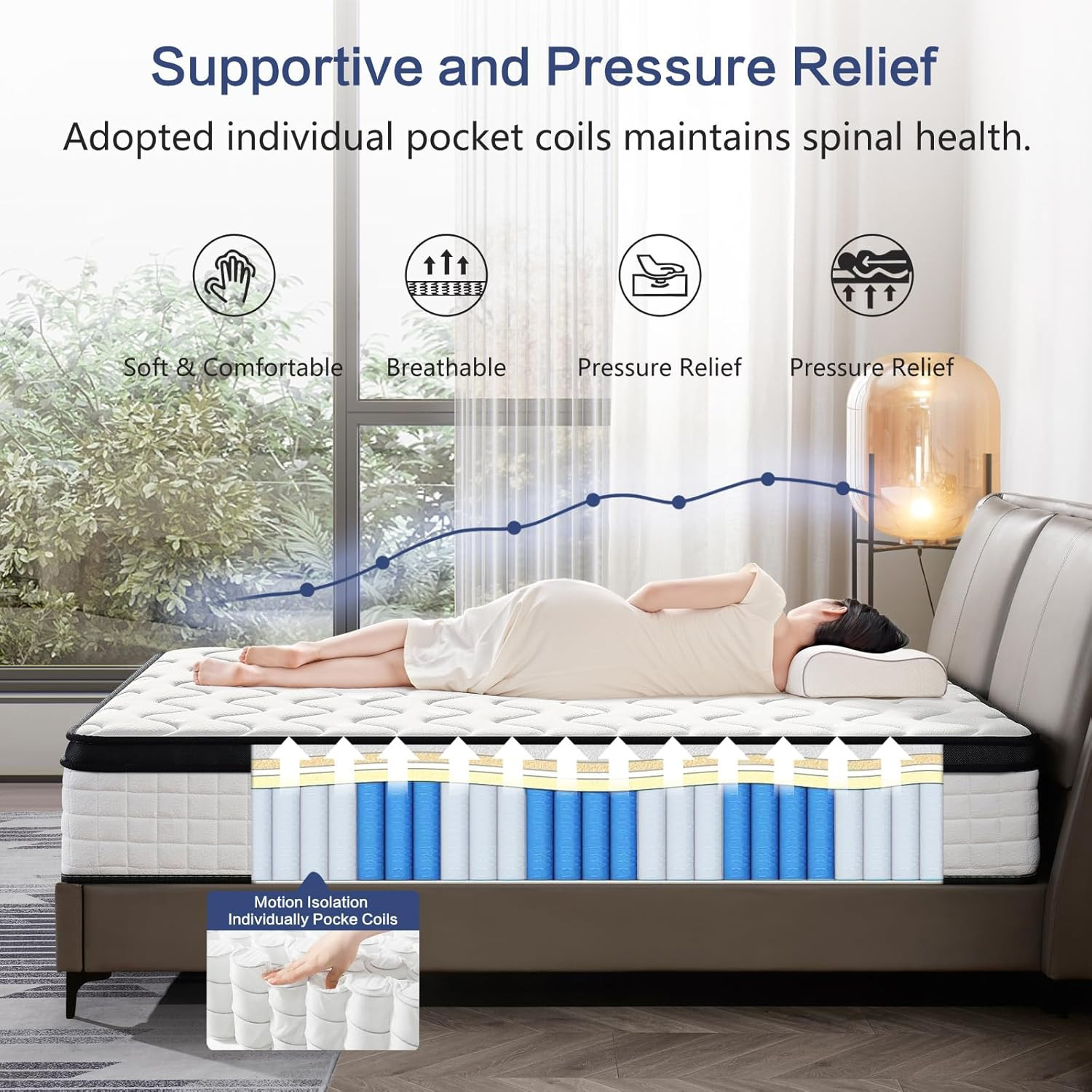 12 Inch Queen Hybrid Mattress – Medium Firm, Memory Foam & Responsive Pocket Spr