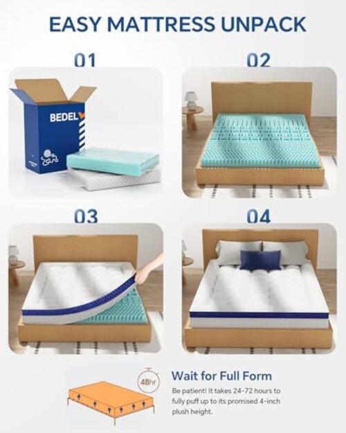 Mattress Topper Dual Layer 4 Inch Memory Foam Mattress Topper, King White-blue
