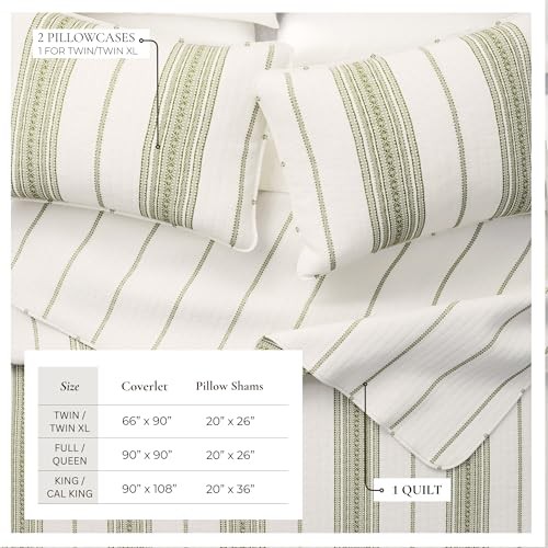 Striped Quilt Set – 3-Piece Full/Queen Size Full / Queen Cream/Green