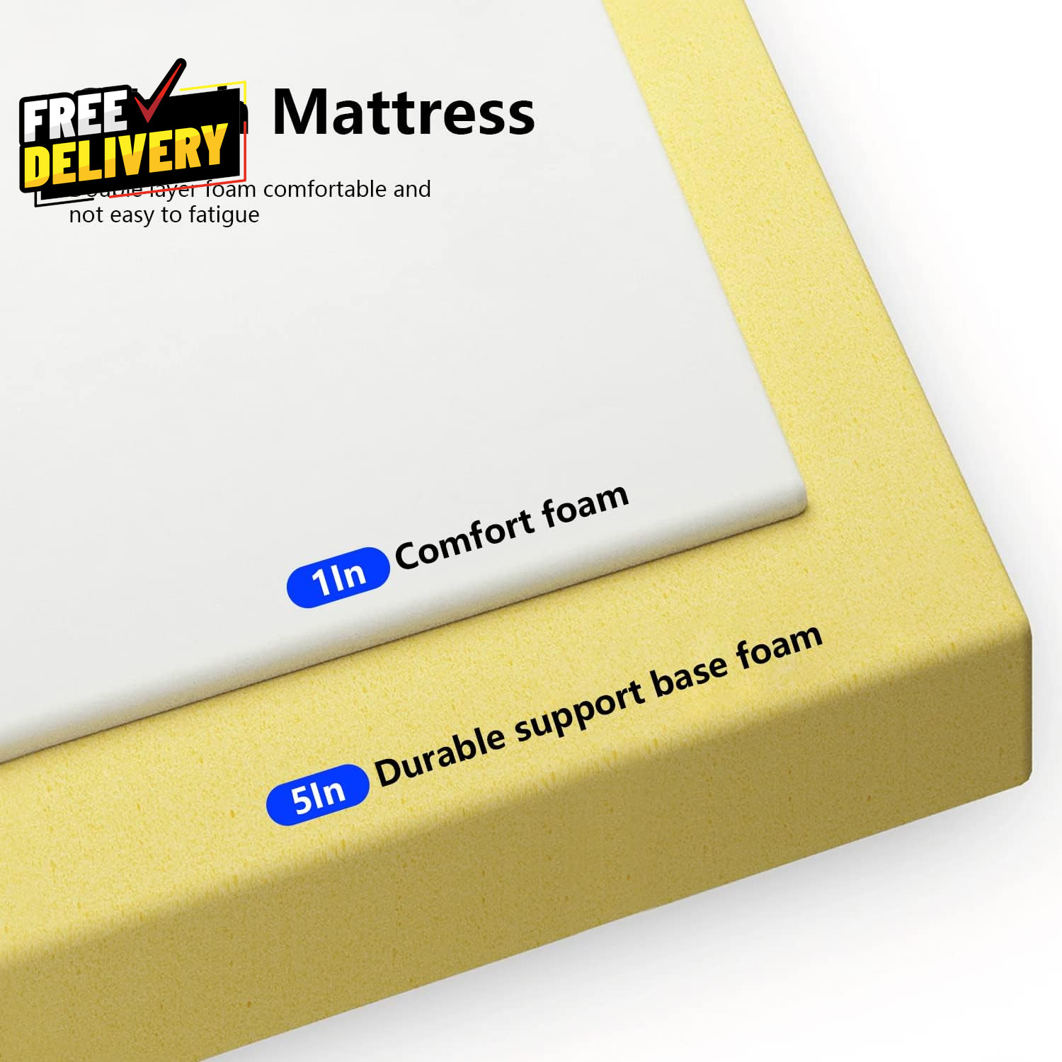6 Inch Queen Mattress Medium Firm Base Foam Mattress Removable Washable Zipper..