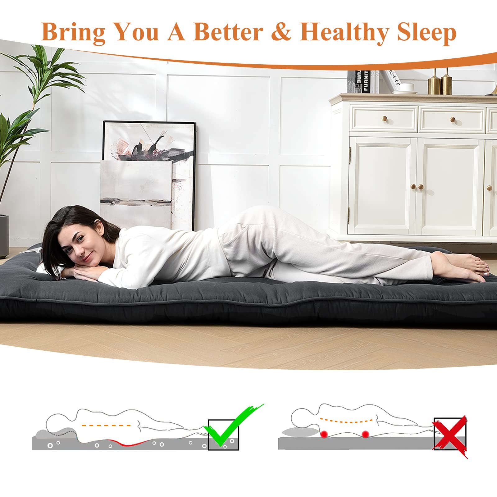 Futon Mattress – Thicken Sleeping Mat for Floor, Folding Mat for Adults & , Q…