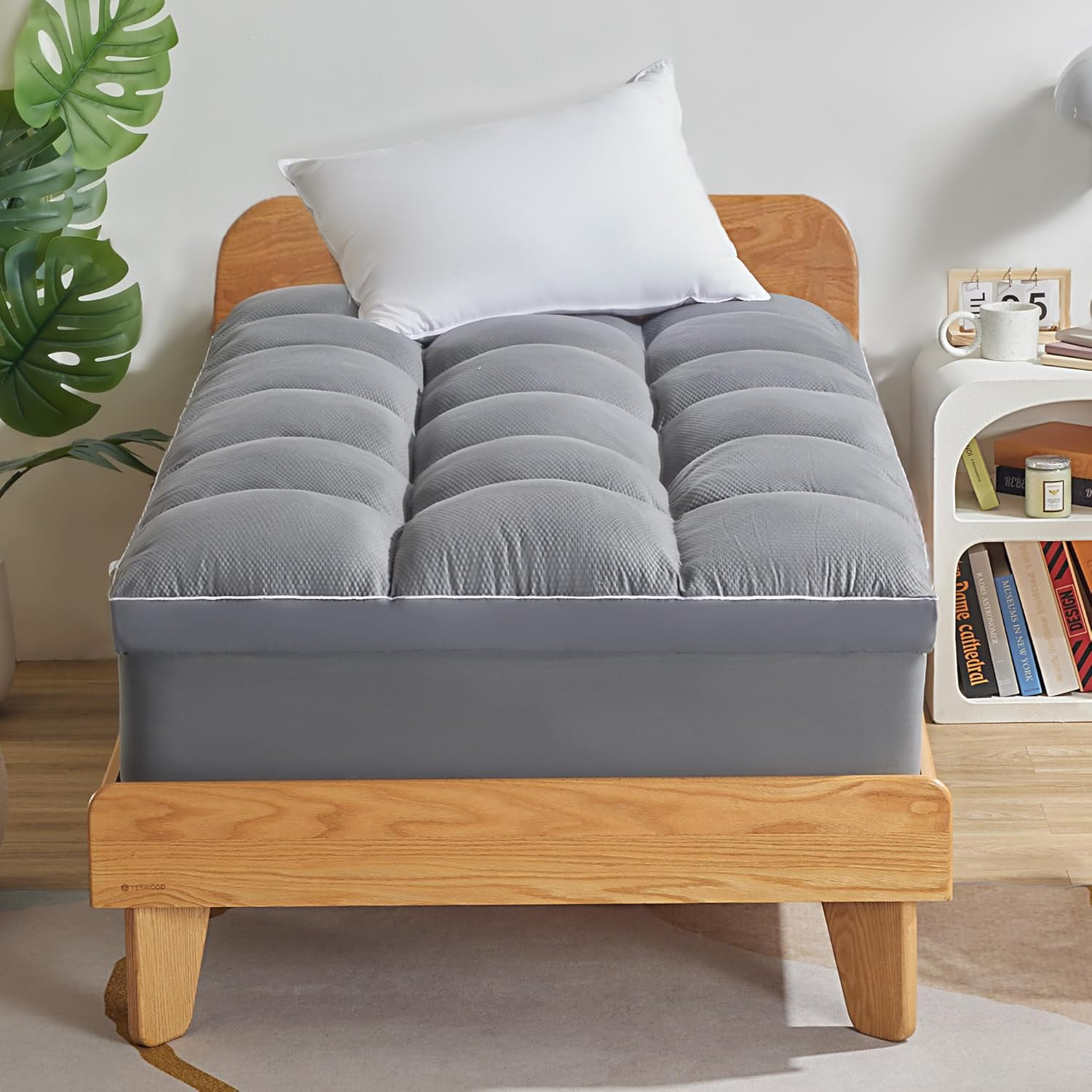 Breathable Twin Mattress Pad, Deep Pocket, Skin-Friendly, Machine Washable, Grey