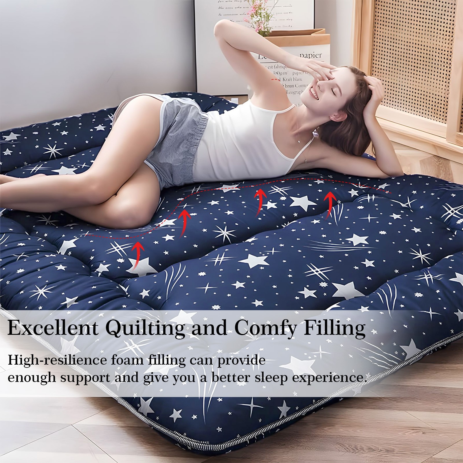 Japanese Floor Mattress 4″ Thick Futon Tatami Mat w/ Storage Bag for Guest Room