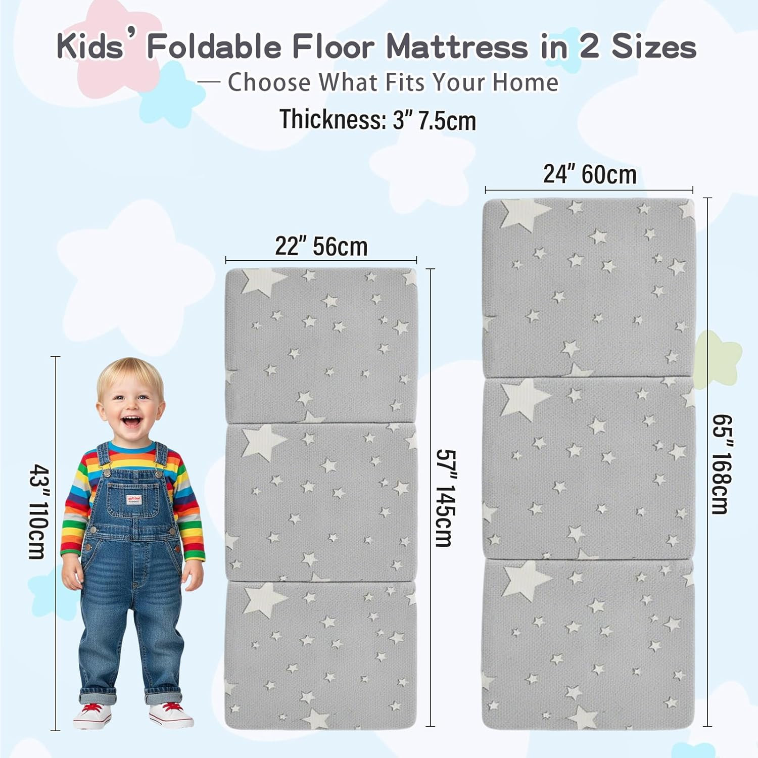 Foldable Floor Mattress for Kids-Glow in the Dark Toddler Nap Mat with Storage B