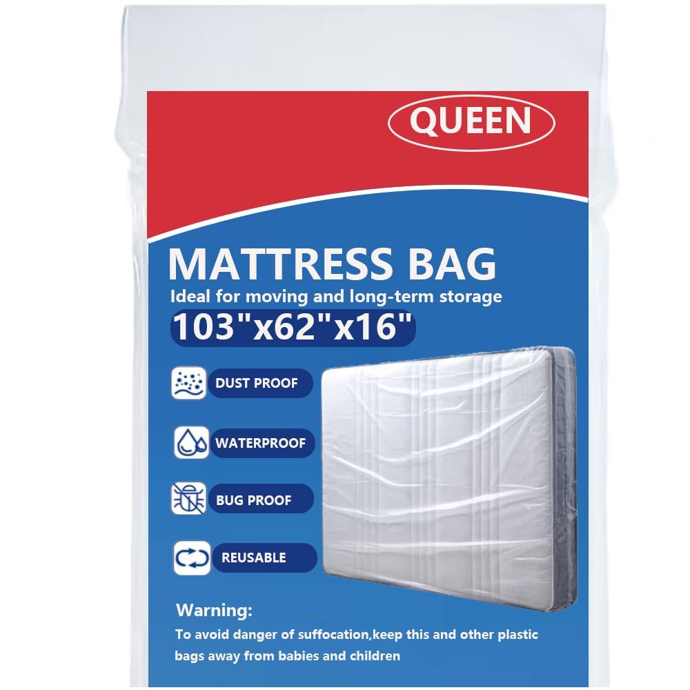 Plastic Mattress Bag for Moving Storage, Protector Queen, Clear