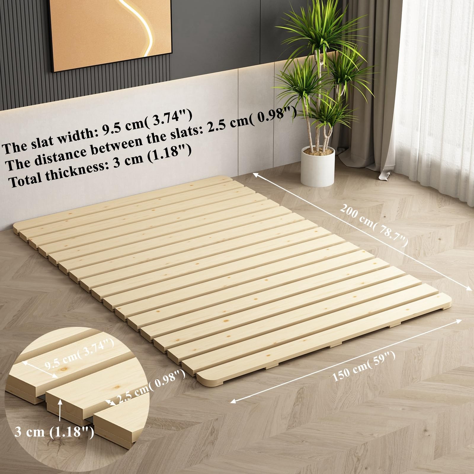 Foldable Breathable Wooden Bed Plate, Guest Tatami Mat, Wood Roll-Type Slatte…