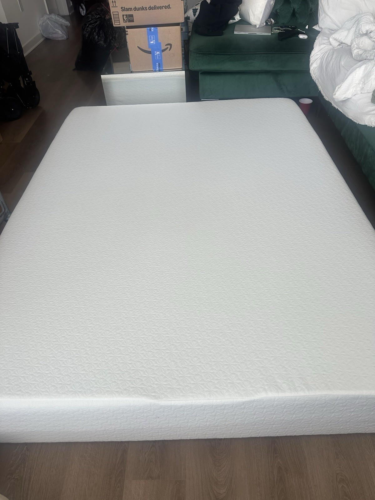White Fabric Rectangle Mattress Geometric Pattern for Adults Bedroom