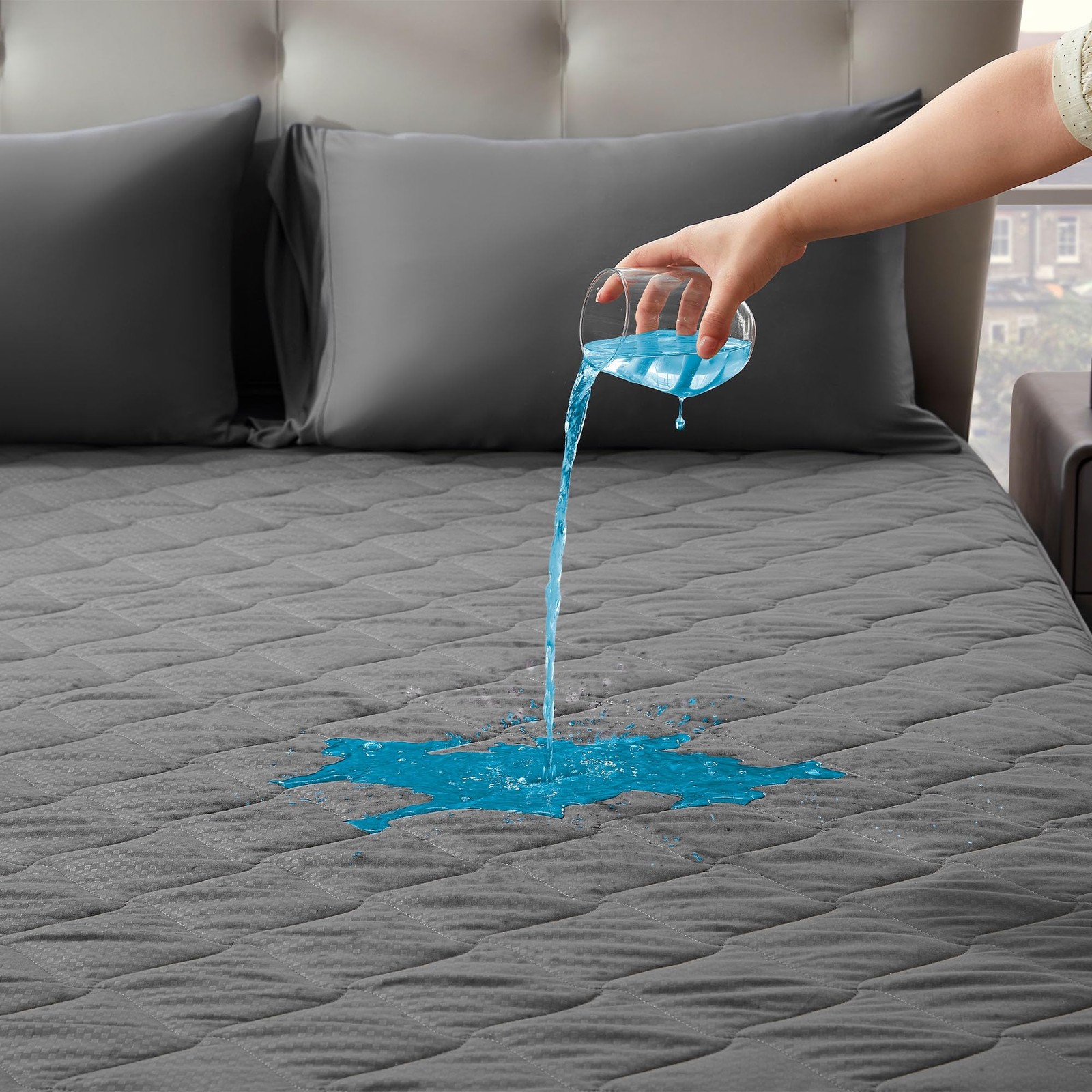 SLEEP ZONE Waterproof Mattress Protector Pad King Machine King, Gray