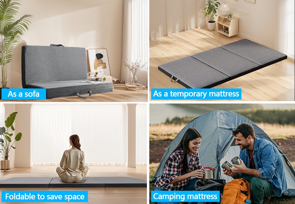 Portable 4/6Inch Folding Mattress Topper with Machine Washable Corduroy Cover