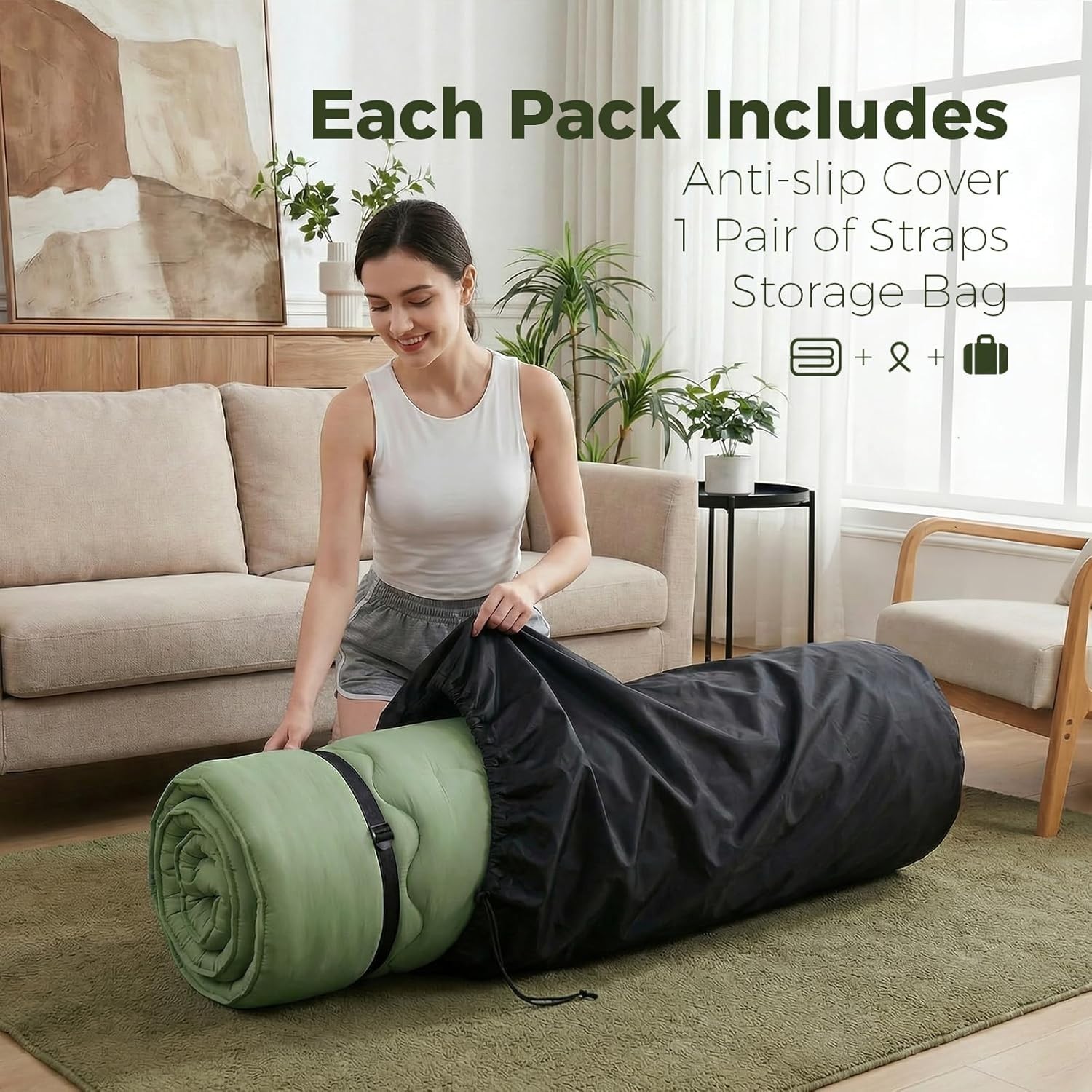 3-Layer 2.5″ Japanese Futon Mattress – Portable & Multi-Functional Green Comfort
