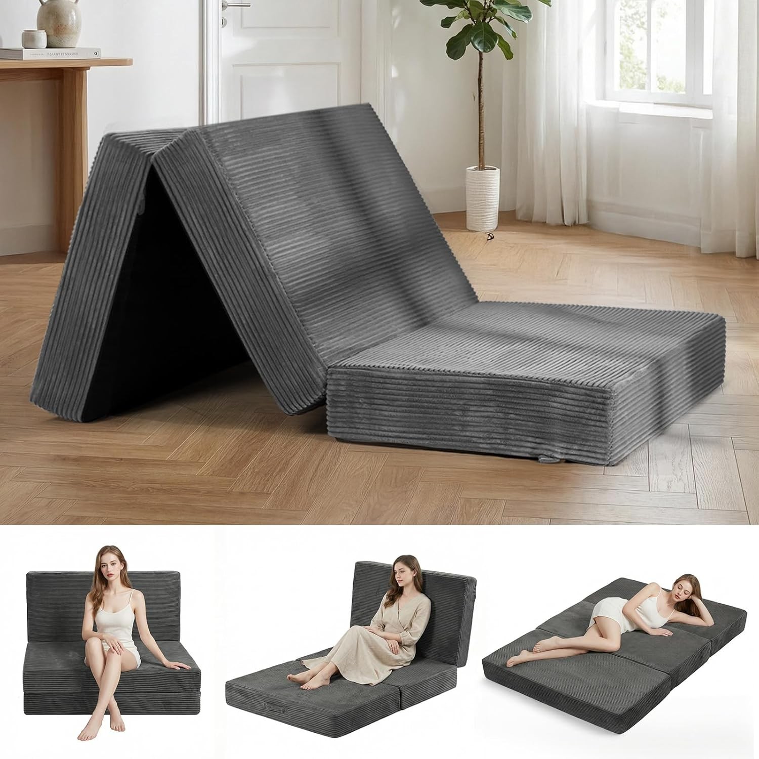 Folding Mattress Queen Size Trifold Mattress 6 inch Foldable Futon Sofa Bed W/