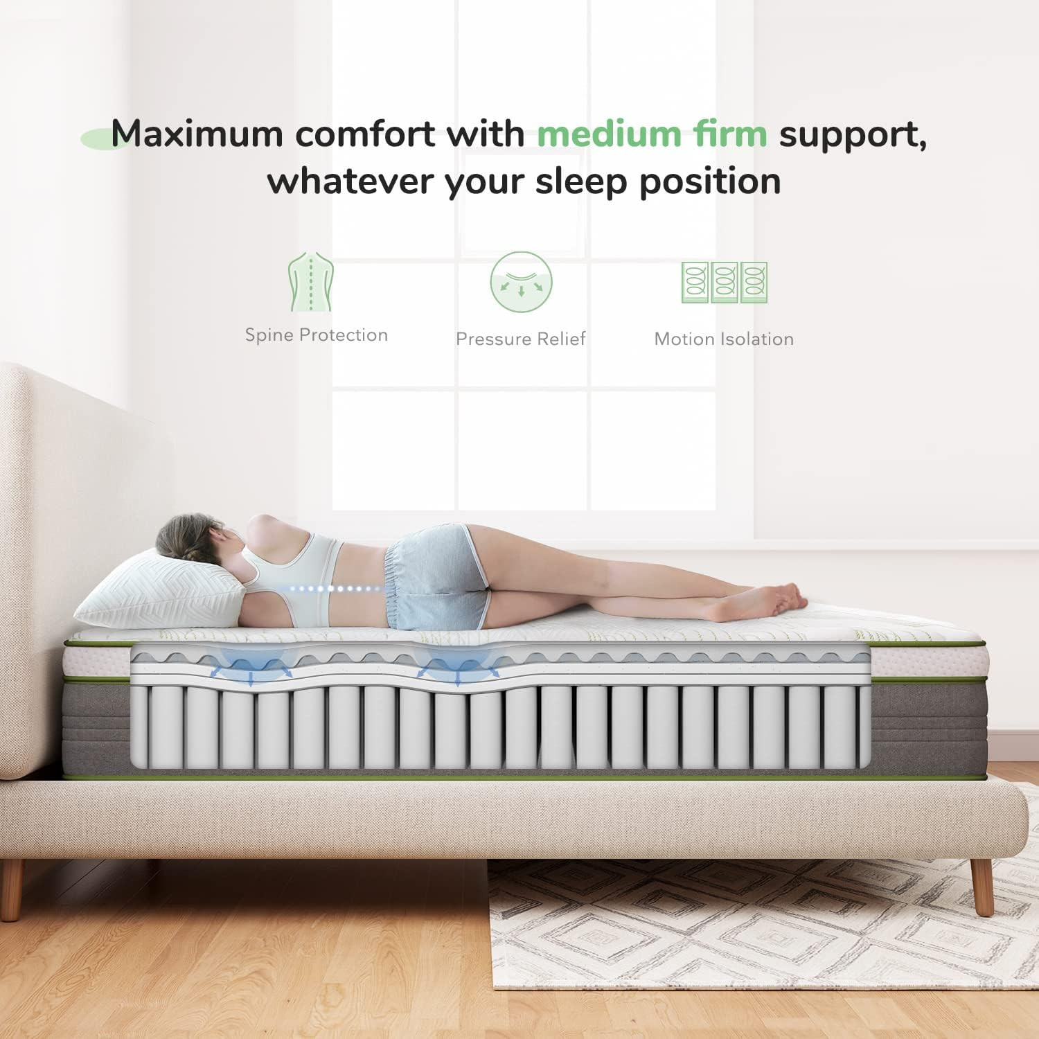 10″ Hybrid Full Size Mattress – Pocket Coils & Memory Foam for Comfort
