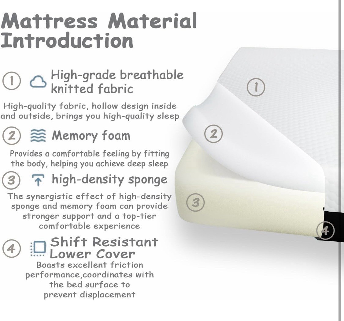 ABUBILLA Memory Foam Mattress Medium Firm White Black Removable Knitted Cover
