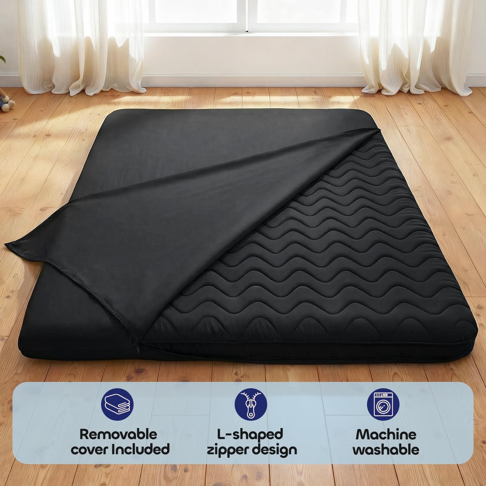 Japanese Floor Mattress Futon – 3.5″ Extra Firm Foldable Tatami Mat, 5-Layer …