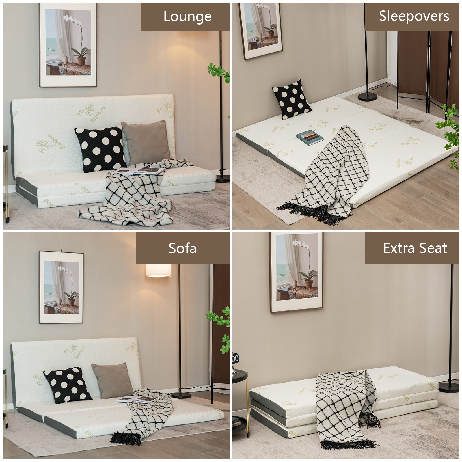 Portable FULL 3″ Tri-fold Memory Foam Floor Mattress Topper w/ Carrying Bag