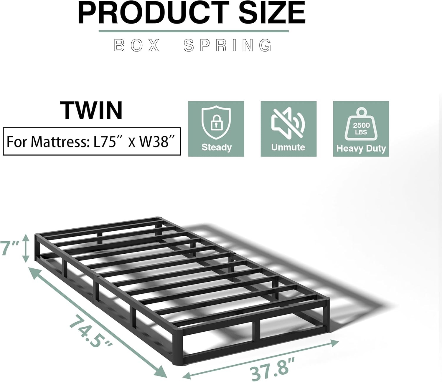 Twin Box Spring, Heavy Duty Metal Foundation 3000 lbs, Noise-Free