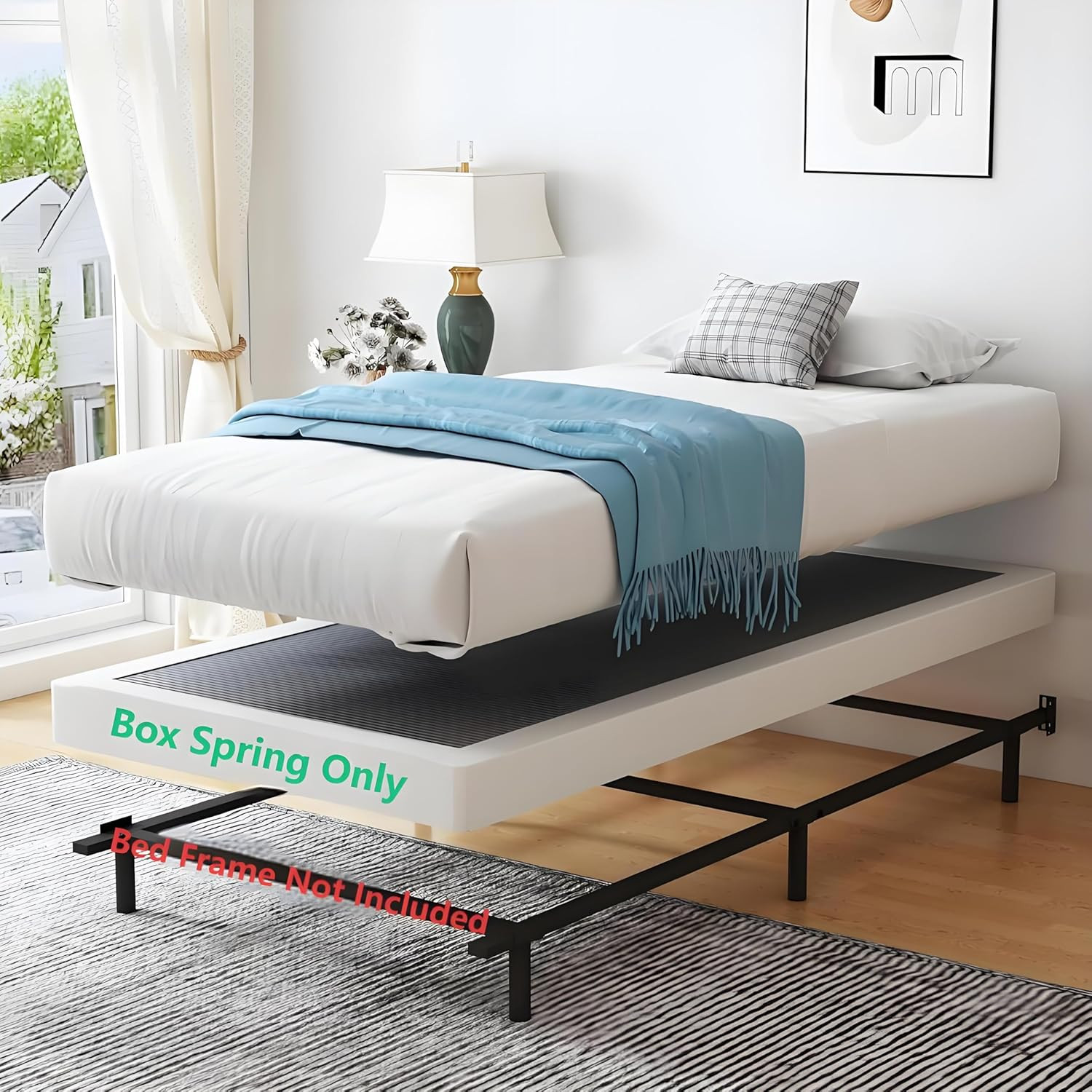 Twin 4″ Heavy Duty Metal Box Spring – No Noise, Easy Assembly, Non-Slip