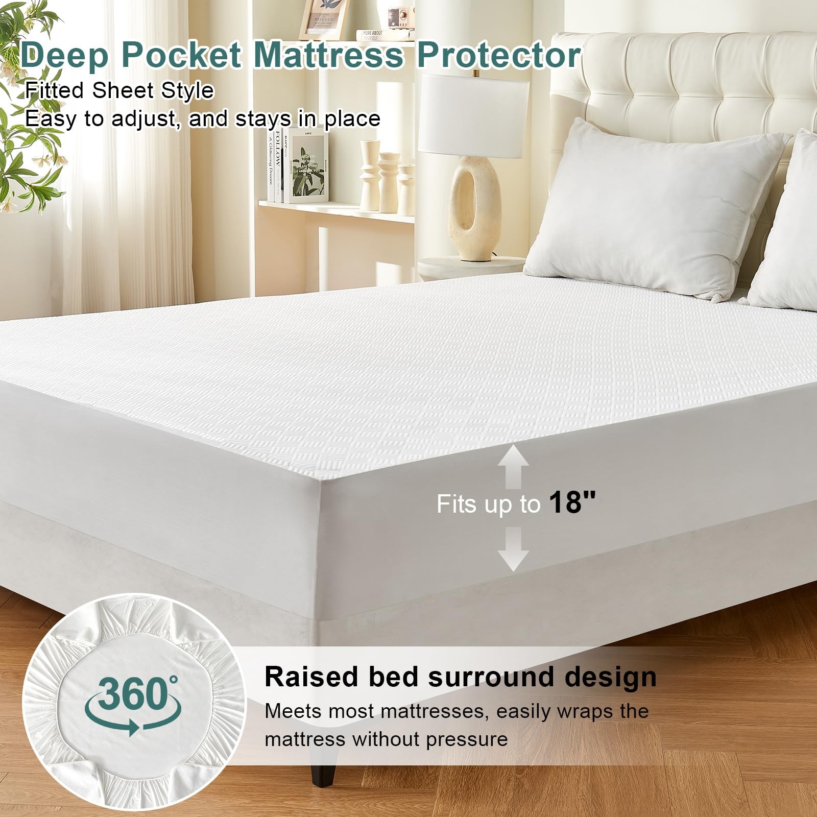 100% Waterproof Queen Mattress Protector, Breathable Cooling 3D Queen, White