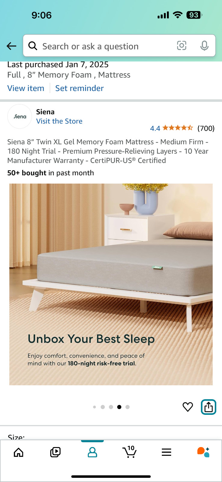 Brand New Siena 8” Twin Gel Memory Foam Mattress – Medium Firm