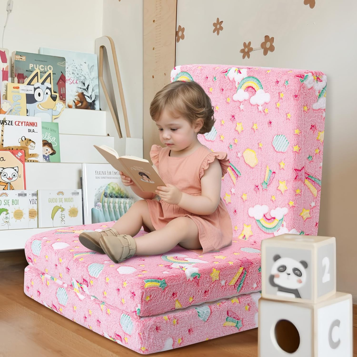 Glow Pink Unicorn Trifold Floor Mattress for Kids – Portable Nap Mat 57×22 Inch