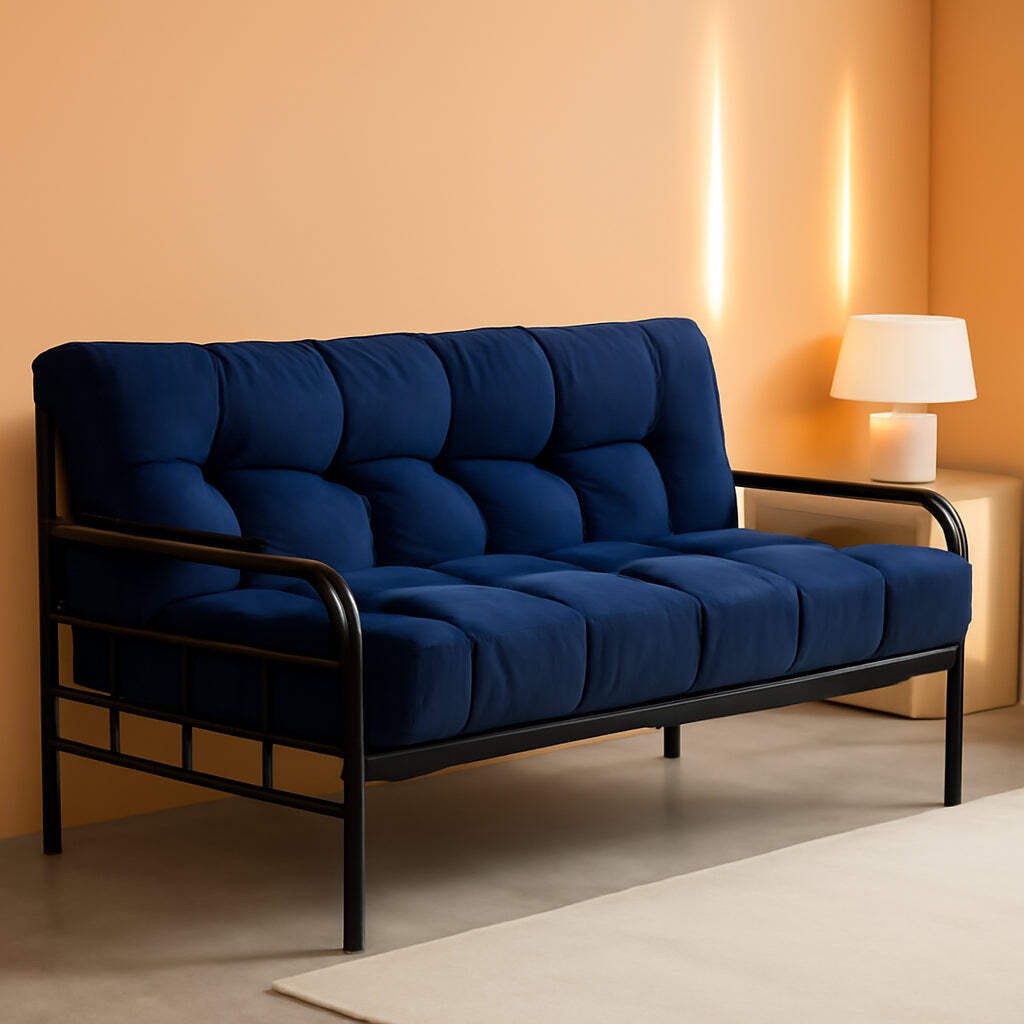6-Inch Full-Size Futon Mattress Navy Tufted Shredded Foam