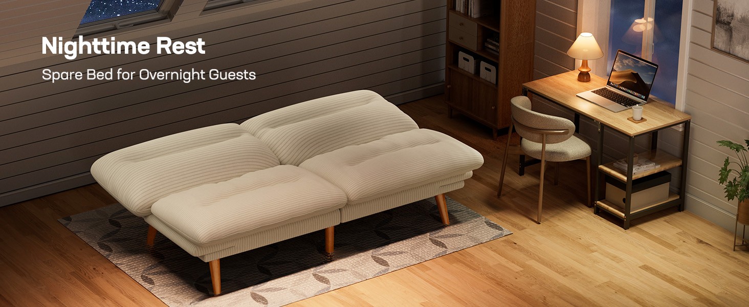 Futon Sofa Bed, Corduroy Futon Couch with Adjustable Barest &