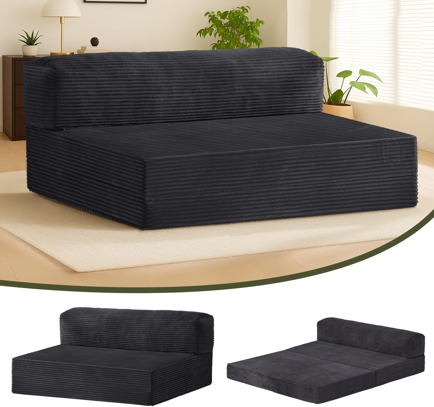 6-inch Convertible Sofa Bed, Foldable Floor Bed Sleeping Couch with