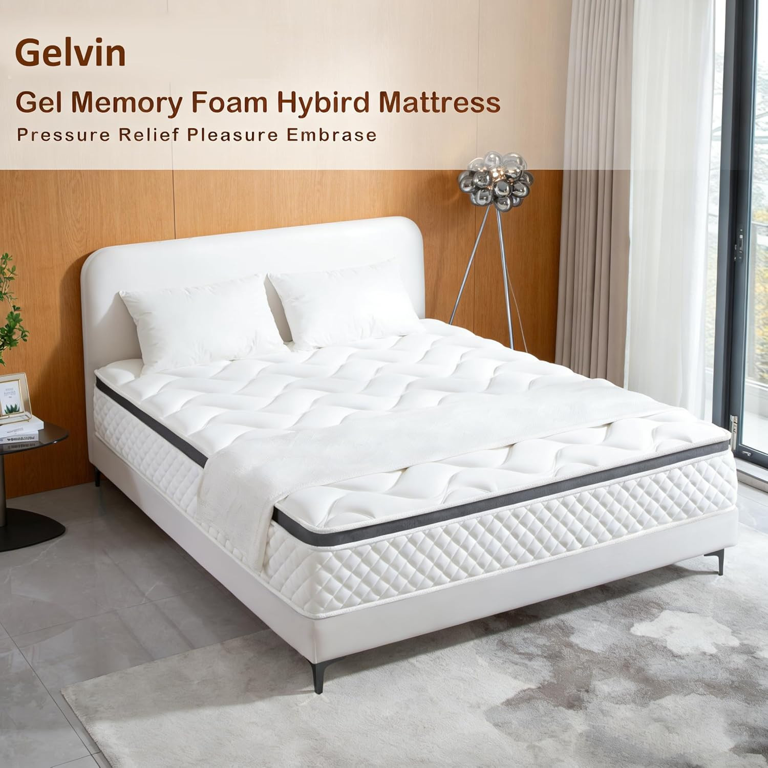 12″ Queen Hybrid Mattress – Gel Memory Foam & Pocket Springs for Comfort