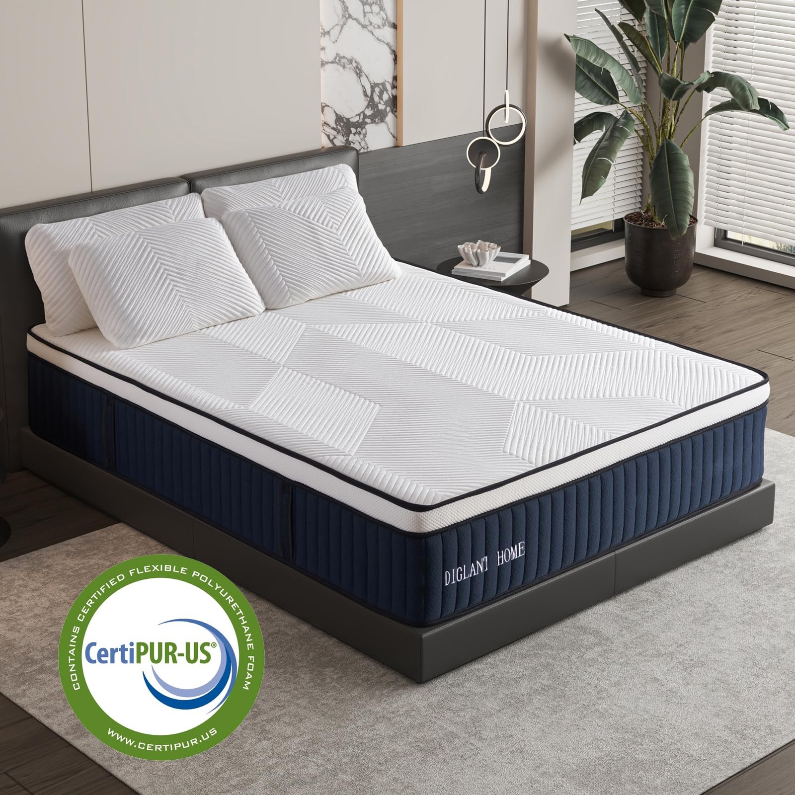 DIGLANT King Mattress, 14Inch Medium Plush Euro Top Memory Foam Hybrid Mattre…